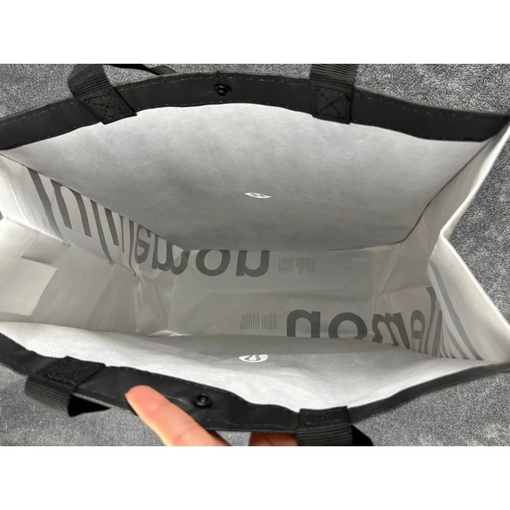 Lululemon Reusable Tote Bag Black White Logo‎ Large Shopping Gym Shopper Snap